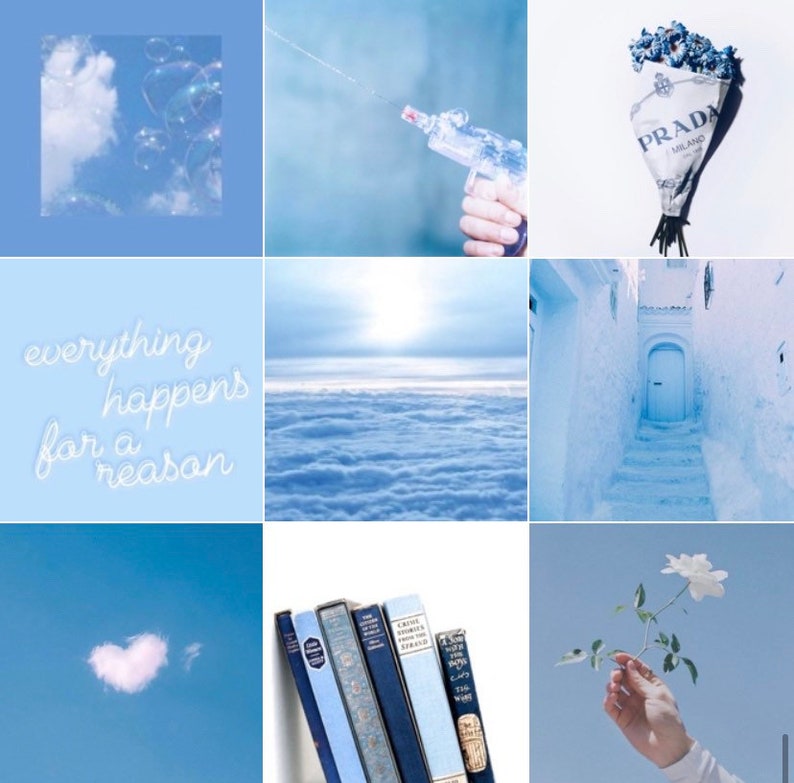 Blue aesthetic wall collage kit aesthetic light blue | Etsy