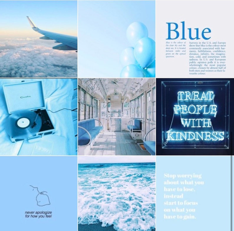 Blue aesthetic wall collage kit aesthetic light blue | Etsy