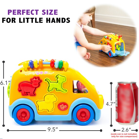 lights and sounds Kids shape Sorter bump and Go" Baby Bus Toy with music 