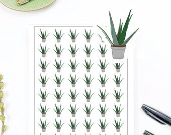 Aloe Houseplant Stickers, Deco Stickers, Plant Stickers, Succulent Stickers, Planner Stickers for Bullet Journal, Scrapbook Sticker Sheet