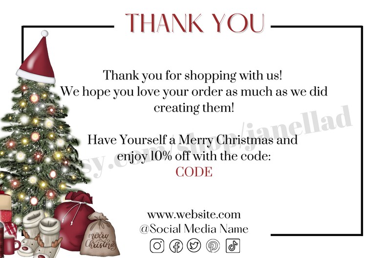 Set of 3 Christmas Holiday Thank You Card Small Business | Etsy
