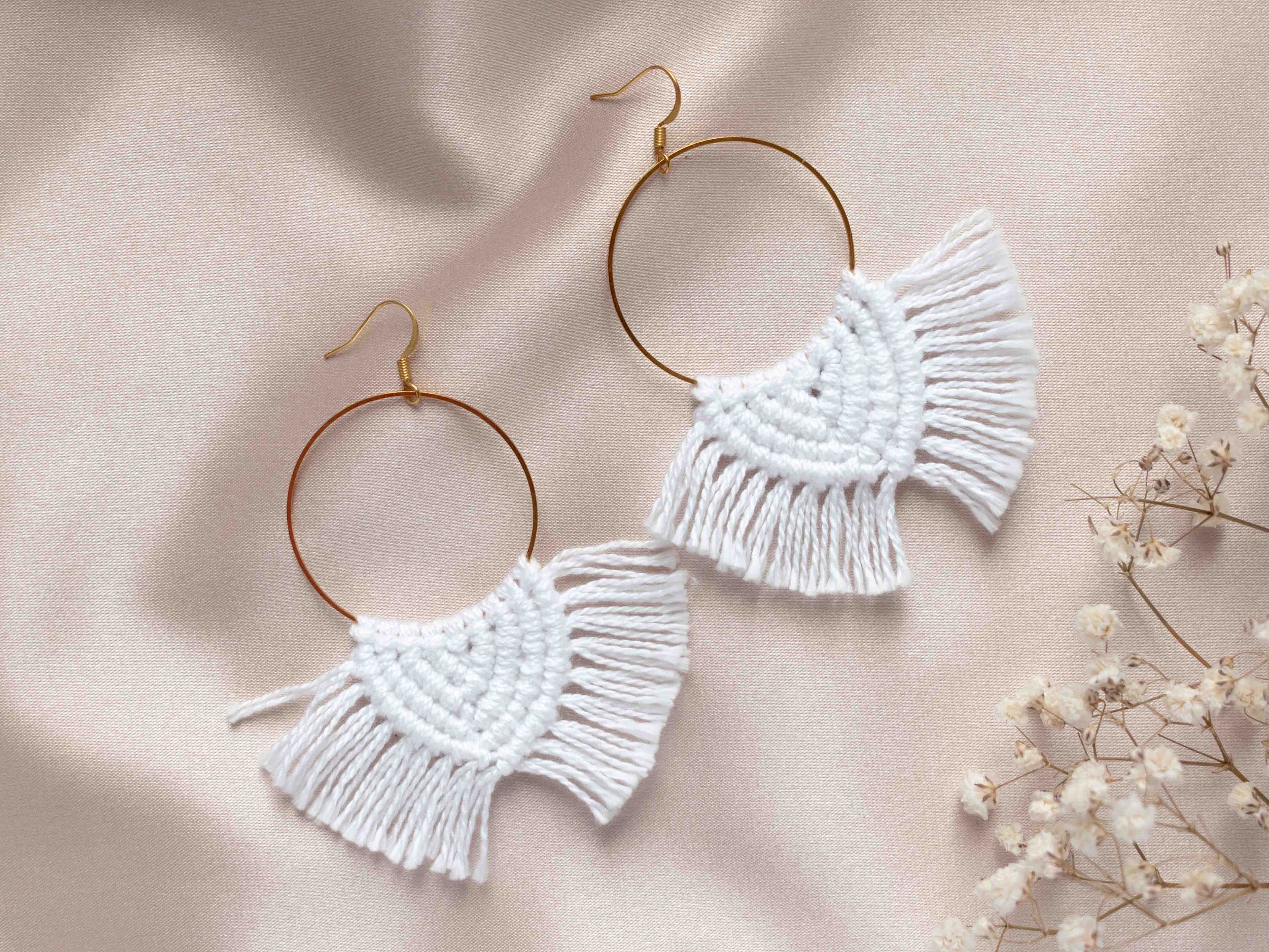White macrame earrings deals