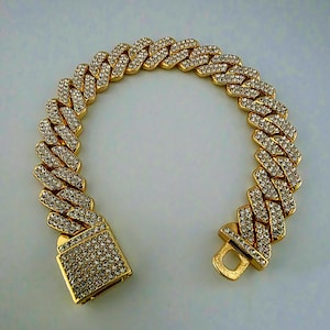 Cuban Link Bracelet with AAA CZ Stones | Iced Out Gold Tone Stainless Steel Bracelet