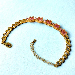 Elegant Women&#39;s Bracelet | Gold Tone Stainless Steel Pink Crystal Bracelet For Women