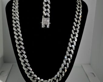 Iced Out Cuban Chain & Bracelet Set |Stainless Steel  With AAA CZ Stones |