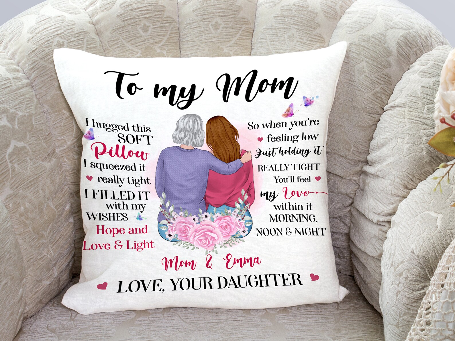 Custom To My Mom Floral Throw Pillow Personalized Birthday Etsy