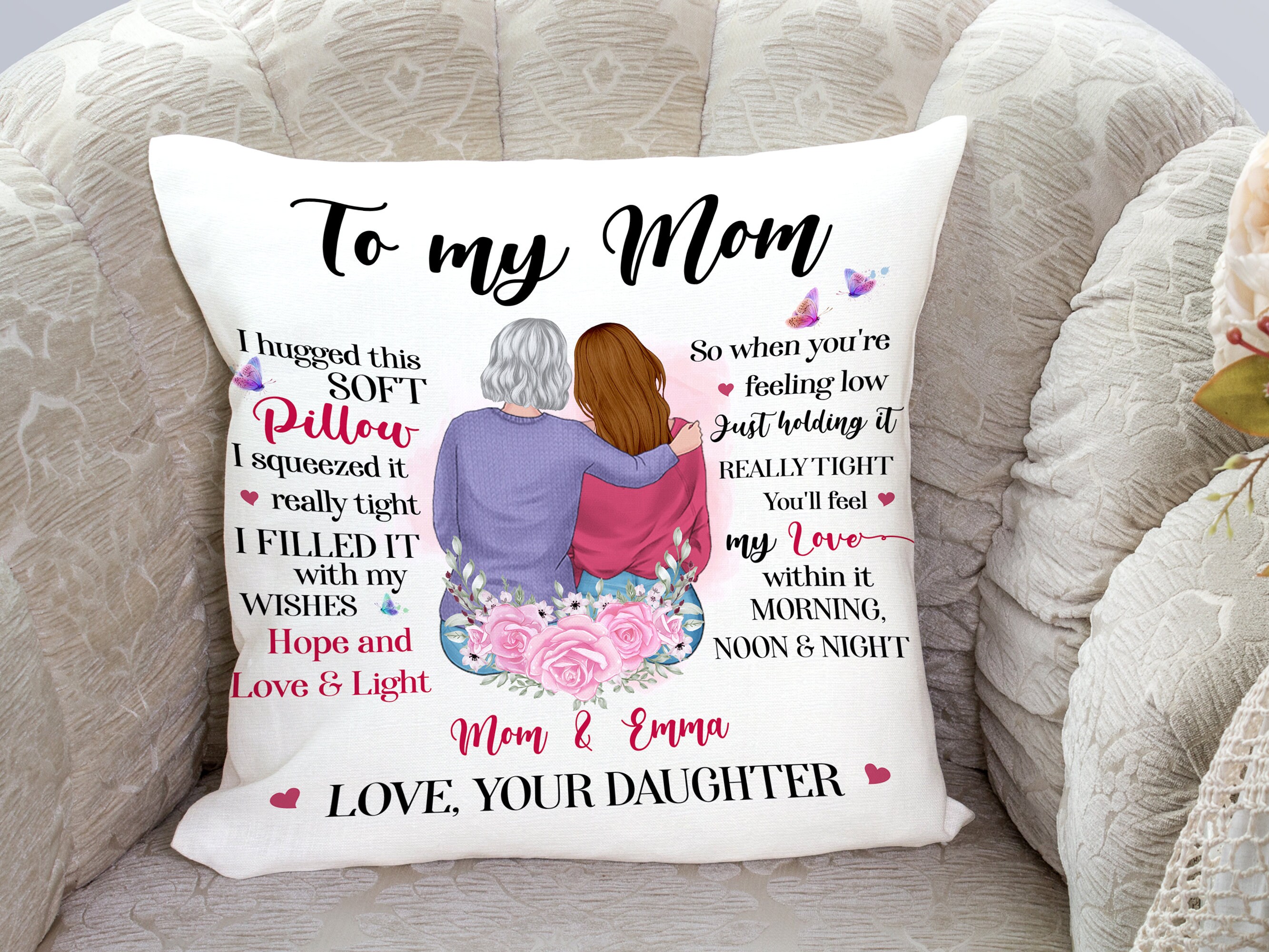 Custom To My Mom Floral Throw Pillow Personalized Birthday Etsy