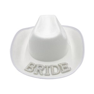 Bride Pearl Rhinestone Patch Cowboy Hat | White Cowgirl Hat | Country Western Bachelorette Party Favor Gift Bag | Nashville | Austin | Texas