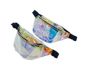Personalized Bachelorette Fanny Pack | Retro Holographic Belt Bag | Bachelorette Party Favor Gift Bag | Beach Bachelorette | Bride Accessory