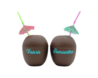 Personalized Coconut Cup | Custom Tiki Mug With Name | Beach Bachelorette Party Favor Gift Bag | Charleston | Savannah | 30A | Florida