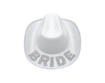 Bride Rhinestone Patch Cowboy Hat | White Cowgirl Hat | Country Western Rodeo Bachelorette Party Favor Gift Bag | Nashville | Austin | Texas