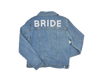Rhinestone Bride Patch Jean Jacket | Wedding Denim Jacket | Engagement Gift for Bride to Be | Save The Date Outfit