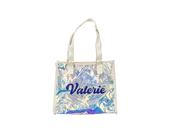 Personalized Holographic Tote Bag | Disco Bachelorette | Beach Bachelorette | Custom Beach Bag With Name | Bachelorette Party Favor Gift Bag