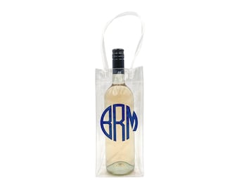 Personalized Wine Bag | Single Bottle Wine Tote | Waterproof Clear Wine Cooler | Party Drinkware | Wine Gifts