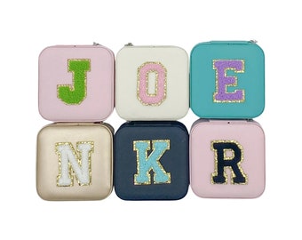 Personalized Jewelry Box | Bridesmaid Proposal Gift | Wedding Jewelry From Bride | Travel Jewelry Box | Chenille Varsity Letter Patch