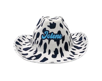 Personalized Cowboy Hat | Custom Cow Print Cowgirl Hat | Country Western Bachelorette Party Favor Gift Bag | Nashville | Austin | Texas
