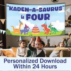 Dinosaur Birthday Banner - DIGITAL FILE ONLY - Custom Birthday Banner Download - 24 Hour Download - Printable Banner - Party Decorations