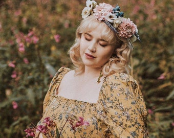 Rustikaler Blumenkranz "Joanna Newsom" mit verstellbaren Bändern