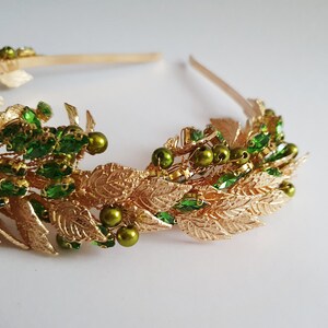 Bandeau doré Daphné avec laurier doré et perles vertes image 6