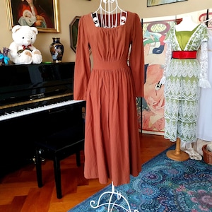 Cottagecore midi dress "Elizabeth" made of linen mix in size. XS