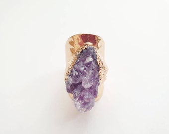 Verstellbarer Statement Ring "Luxurious Violet" mit echter Amethyst Druse