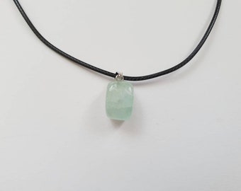 Gemstone necklace with aquamarine gemstone pendant and vegan leather chain