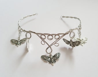 Unique tiara “Moth King” in silver