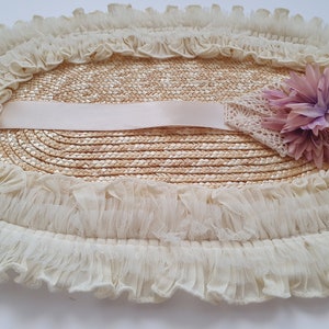 Straw hat Regency Beauty with satin ribbon, lace and dahlia image 7