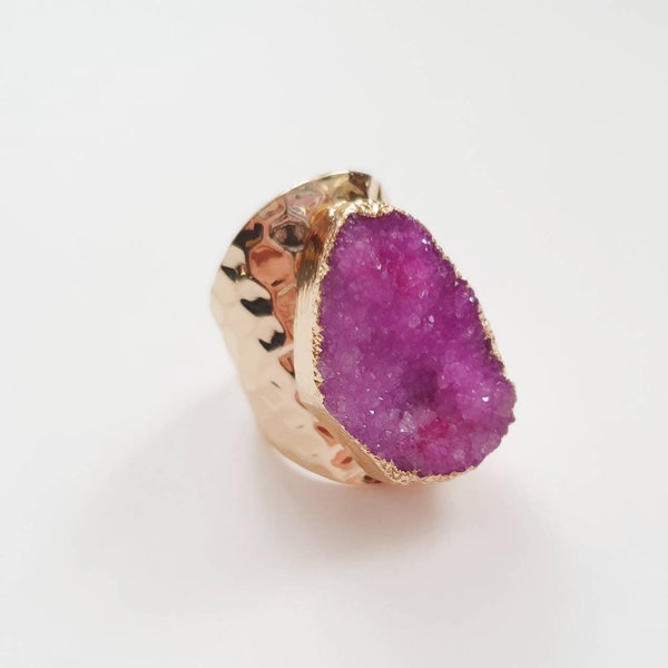 Verstellbarer Statement Ring "Luxurious Pink" mit echter Achat Druse