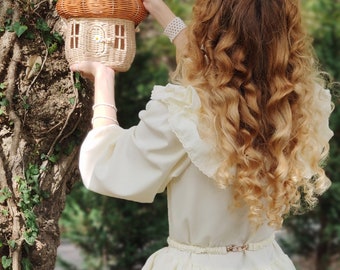 Cute cottagecore bag "King's Mushroom" made of raffia/straw