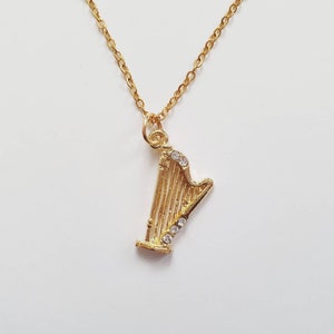 Harp necklace "Angelic Harp" in gold with zircon