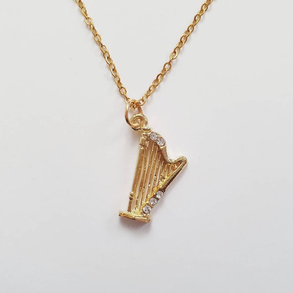 Harfen Halskette "Angelic Harp" in Gold mit Zirkon