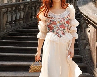 Princesscore maxi dress "Midsummer Night's Dream" with puff sleeves and tapestry in size. XXS/XS