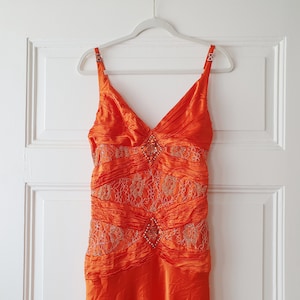 Authentic vintage evening dress in orange with sequins in size. M/L