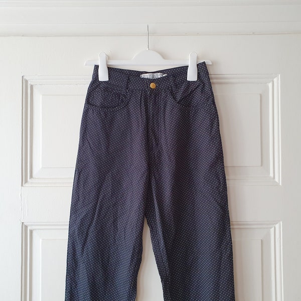 Vintage high waist pants with polka dots in size XS in dark blue