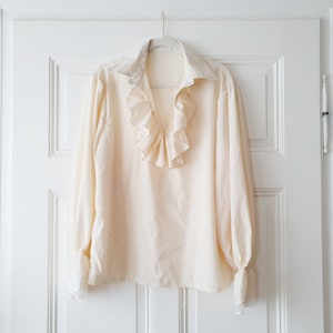 Men's shirt "Poet Shirt" in beige with flounces in size. M