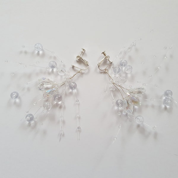 Two-piece fairycore ear jewelry set "Elven Princess" in silver and white