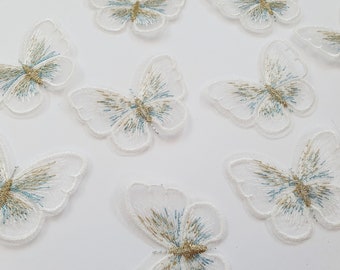 1 piece butterfly applique made of tulle and lace in white, green and blue