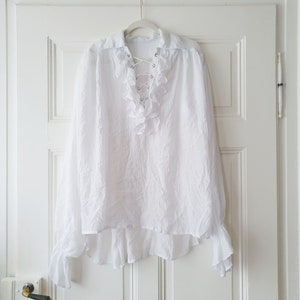 Oversized men's shirt "Poet Shirt" in white with flounces made of cotton mix in size M