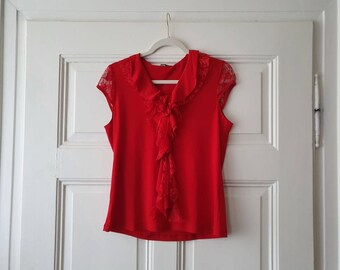 Authentic Vintage Bluse in rot in Gr. M