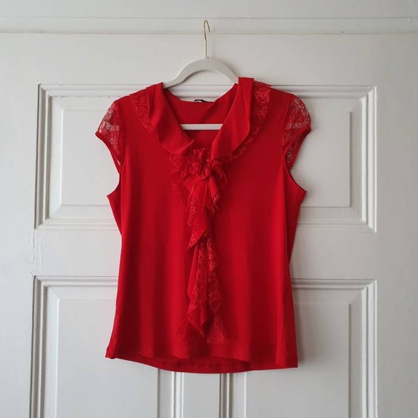 Authentic Vintage Bluse in rot in Gr. M