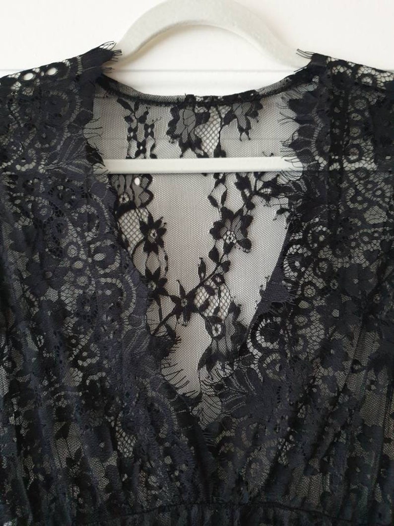 Vestido largo transparente Divine Feminity confeccionado en encaje negro y algodón en talla. XS imagen 9