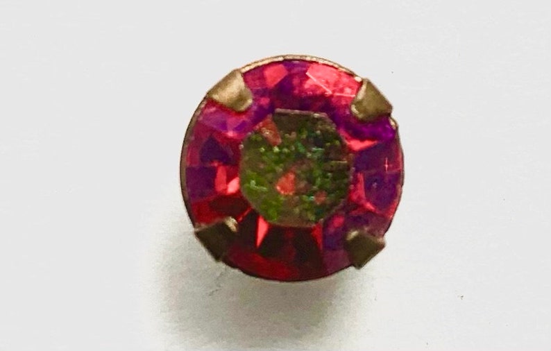 Vintage Classic Red Clear Stone Brass Plated Men Unisex Tie Tack Clasps Pin