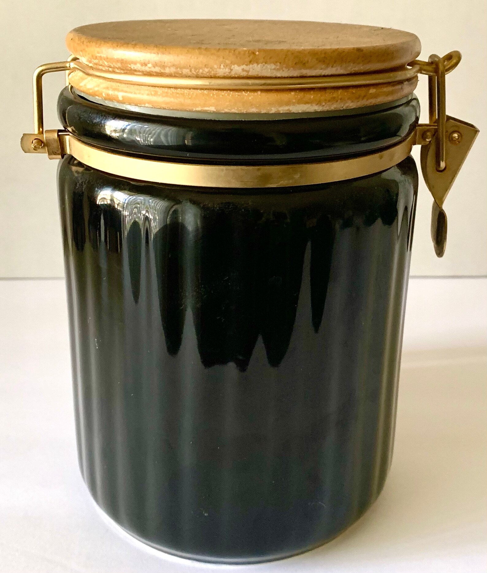 Vintage Black Ceramic Airtight Canister with Wooden Lid Etsy