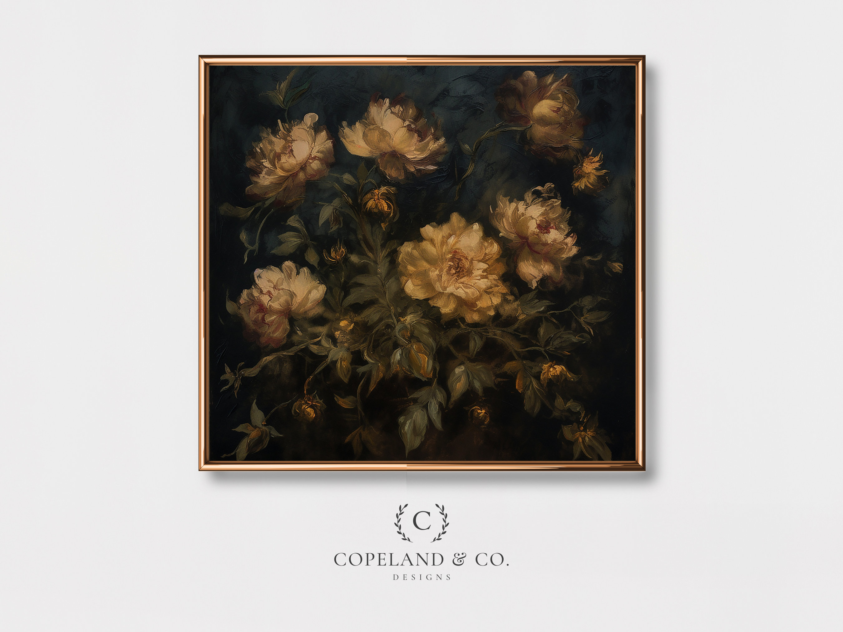 Golden Moody Floral Painting Printable Art | Botanical Oil Painting | Moody Floral Art | Dark Academia Print | Moody Painting Wall Art