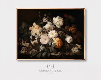 Cream Flower Moody Painting Printable Art | Botanical Painting | Moody Flower Art | Dark Academia Print | Moody Painting Wall Art