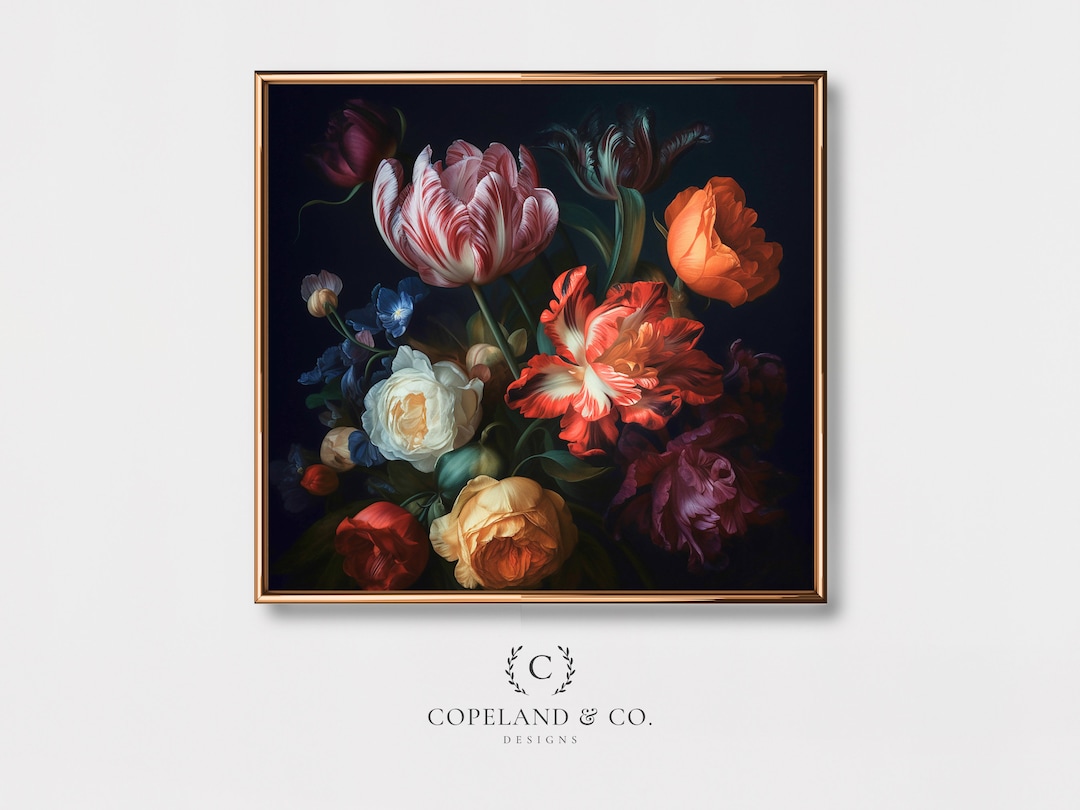 Colorful Moody Floral Painting Printable Art Botanical Oil Painting Moody Floral Art Dark