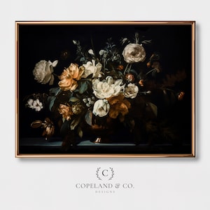 Dark Golden Flower Painting Printable Art | Floral Painting | Moody Floral Art | Dark Academia Art | Moody Painting Wall Art