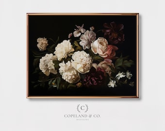 White & Neutral Floral Printable Art | Botanical Oil Painting Print | Moody Floral Wall Art | Dark Academia Decor | Home Artwork
