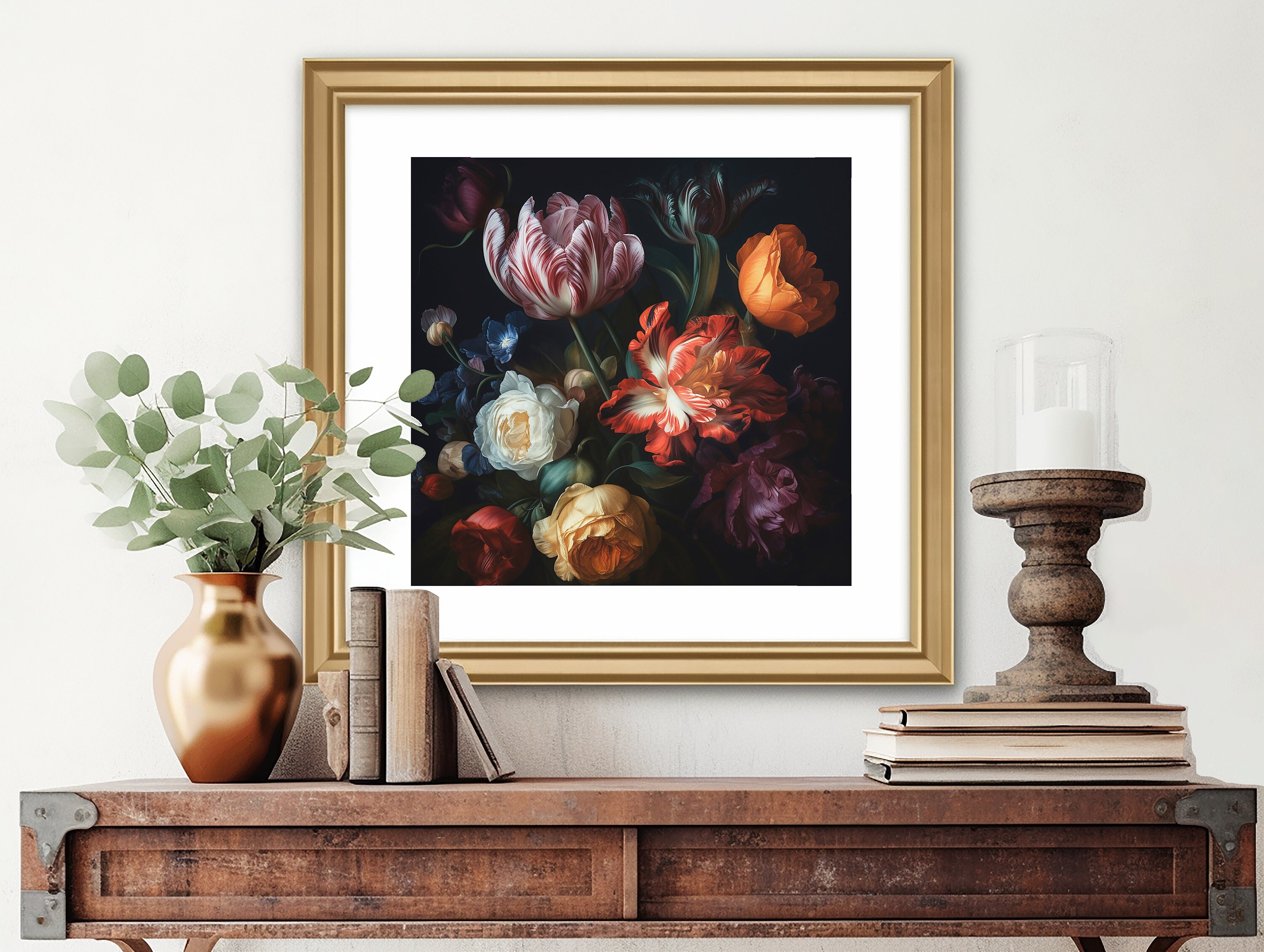 Colorful Moody Floral Painting Printable Art Botanical Oil Painting Moody Floral Art Dark